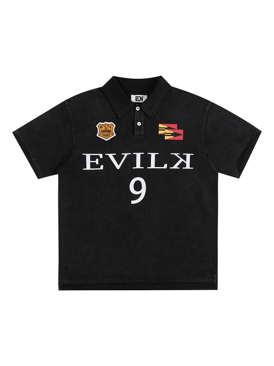 EVILKNIGHT(EK) Embroidered and Logo Printed Washed Polo | Face 3 Face
