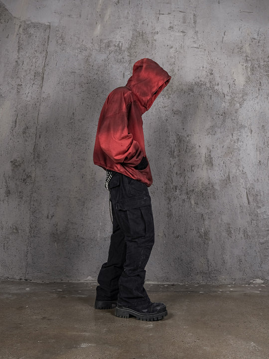 UNDERWATER Ashes Red Dirty Dye Old Deconstructed Destruction Hoodie | Face 3 Face