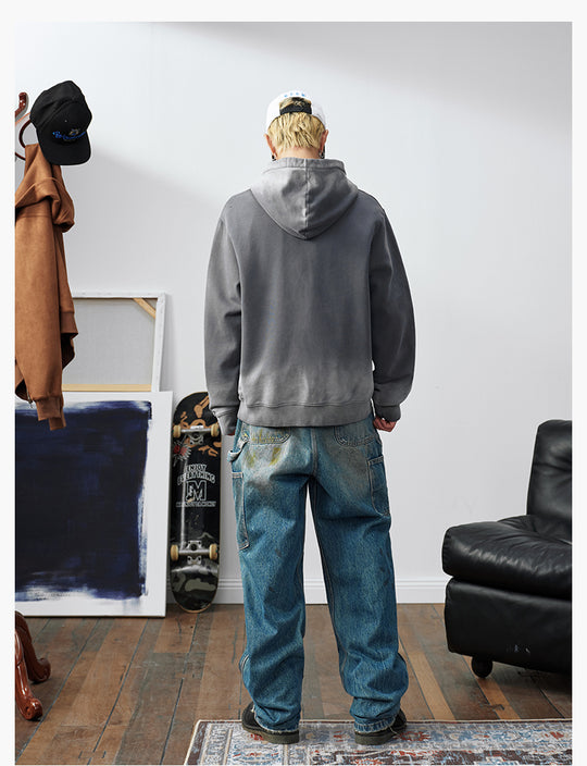 MEDM Gradient Washed Logo Print Embroidered Patch Zip-Up Hoodie | Face 3 Face