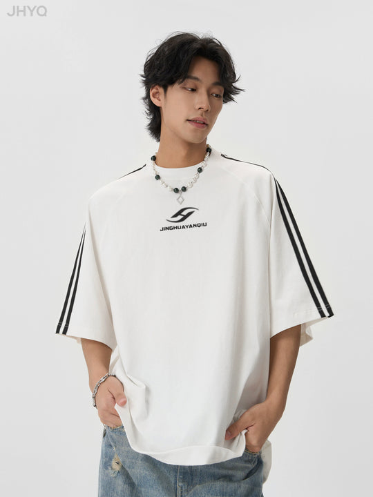 JHYQ Striped Shoulder Logo Printing Tee