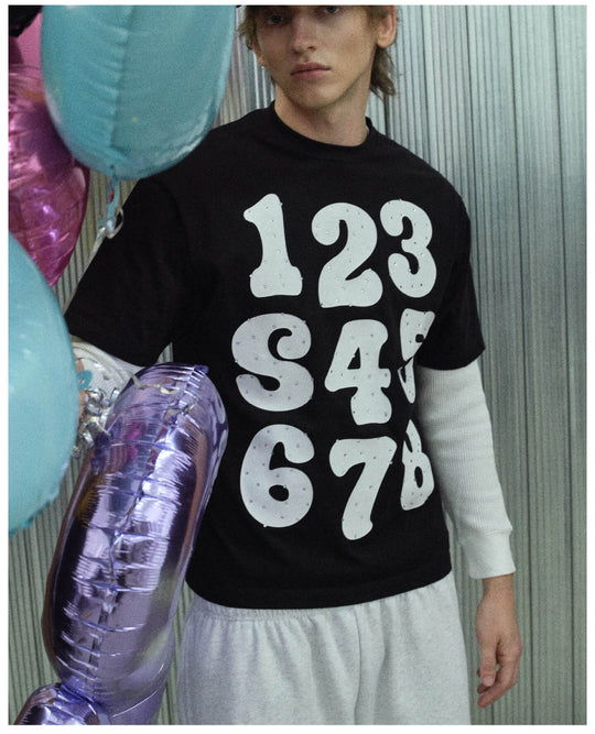 S45 Number Print Rhinestone Short Sleeve Tee | Face 3 Face
