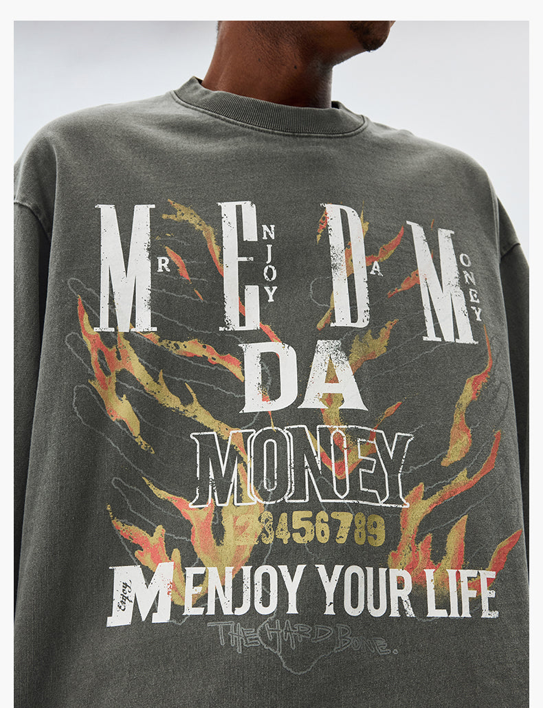 MEDM Flame Bones Graphic Washed Long Sleeve Tee | Face 3 Face