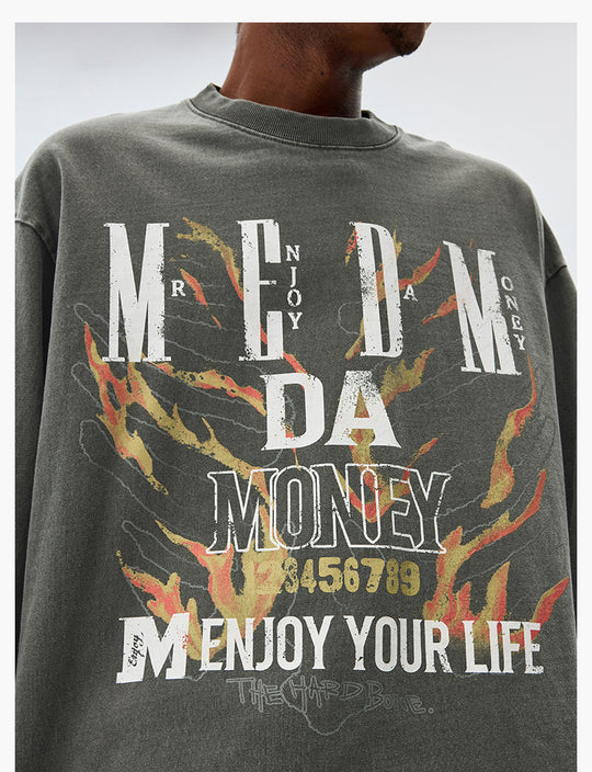 MEDM Flame Bones Graphic Washed Long Sleeve Tee | Face 3 Face