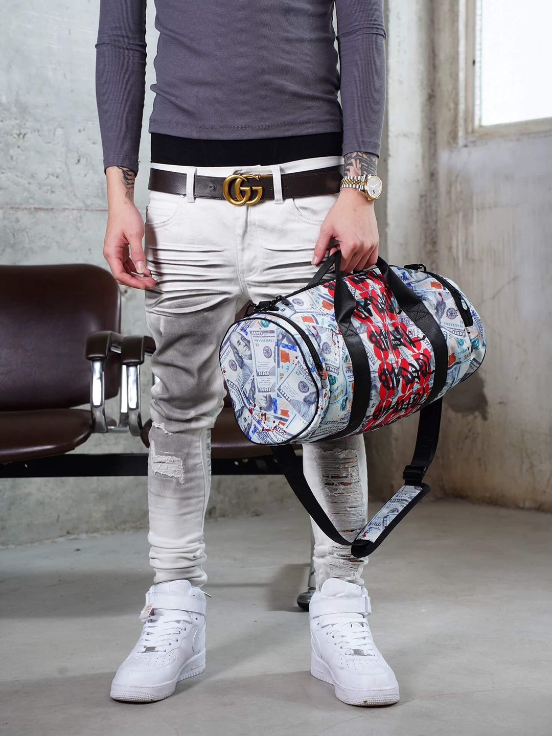 TGFCLUB Graffiti Dollar Bill All Over Printed Duffle Bag | Face 3 Face