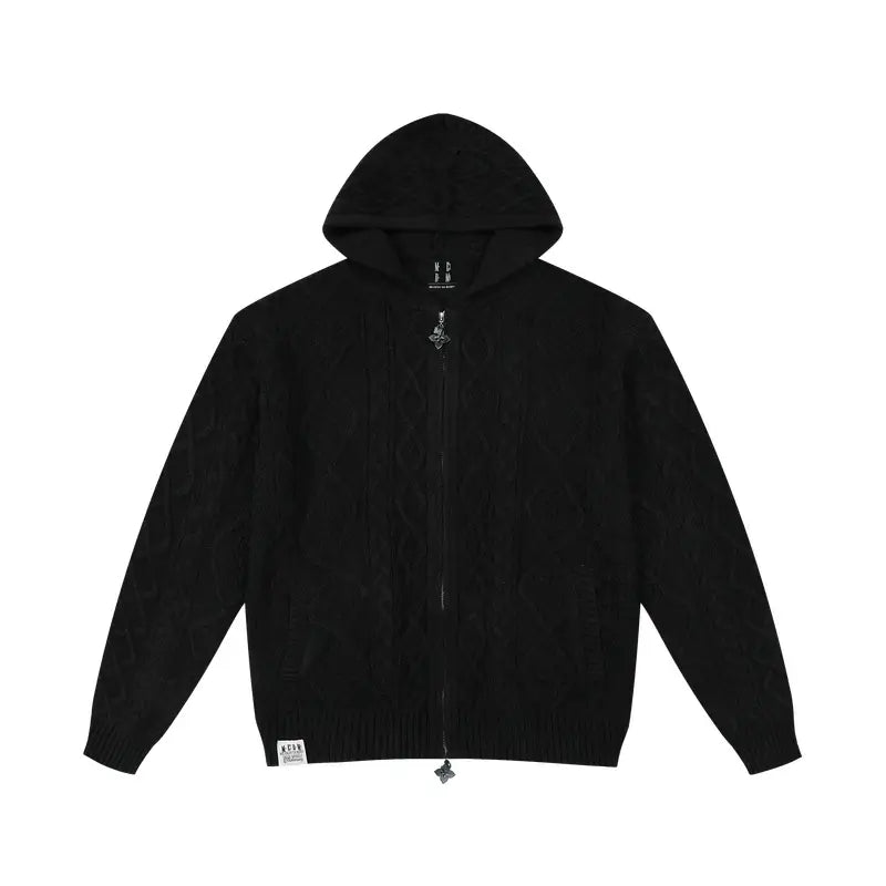 MEDM Hooded Cable Knit Zip Up Cardigan | Face 3 Face