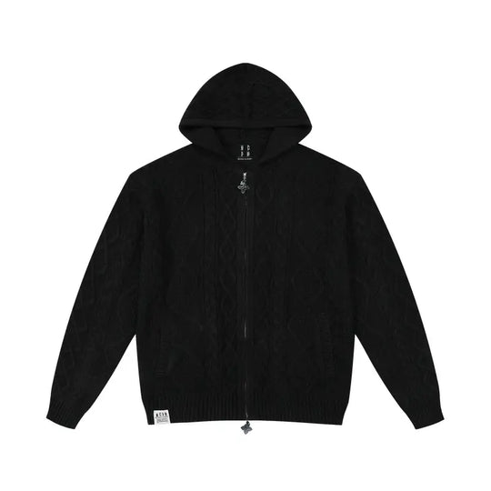 MEDM Hooded Cable Knit Zip Up Cardigan | Face 3 Face