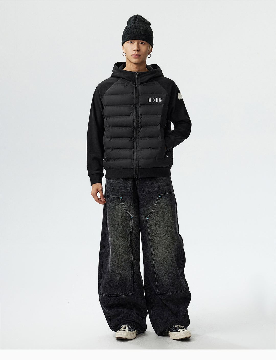 MEDM Patchwork Raglan Sleeve Lightweight Hooded Down Jacket | Face 3 Face