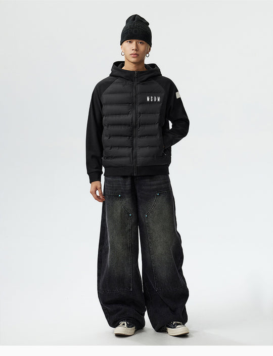 MEDM Patchwork Raglan Sleeve Lightweight Hooded Down Jacket | Face 3 Face
