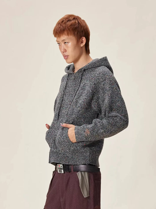EVILKNIGHT(EK) Speckled Knit Zip Up Hoodie