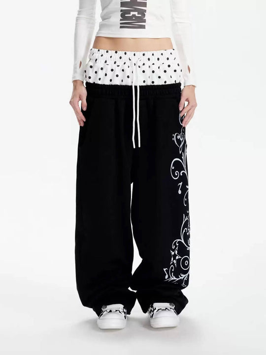 KARMANISTIC Flower Graphic Double Waist Baggy Sweatpants | Face 3 Face