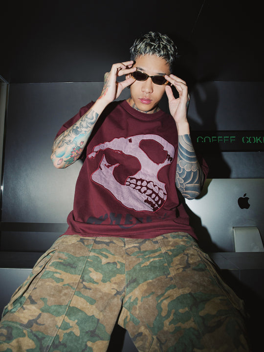 S45 Patch Skull Washed Logo Embroidery Tee | Face 3 Face