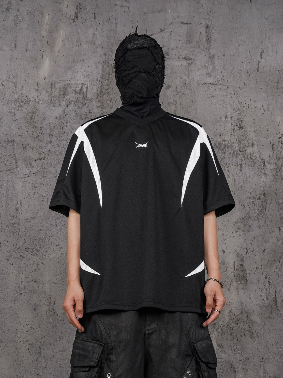 UNDERWATER Black and White Deconstructed Patchwork Embroidered Jersey Tee | Face 3 Face