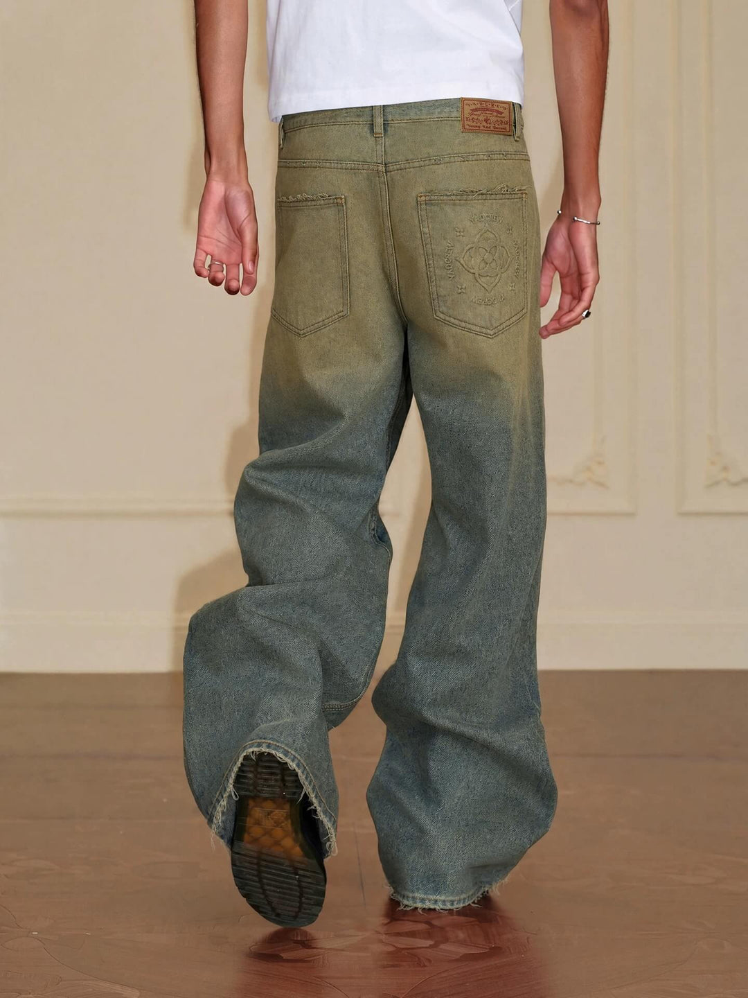 YADcrew Baroque Embroidered Distressed Wash Slight Flare Jeans | Face 3 Face