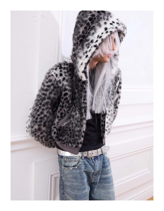 KARMANISTIC Leopard Fur Hooded Jacket | Face 3 Face
