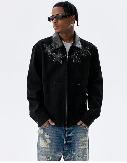 MEDM Star Studded Leather Patch Detroit Jacket | Face 3 Face