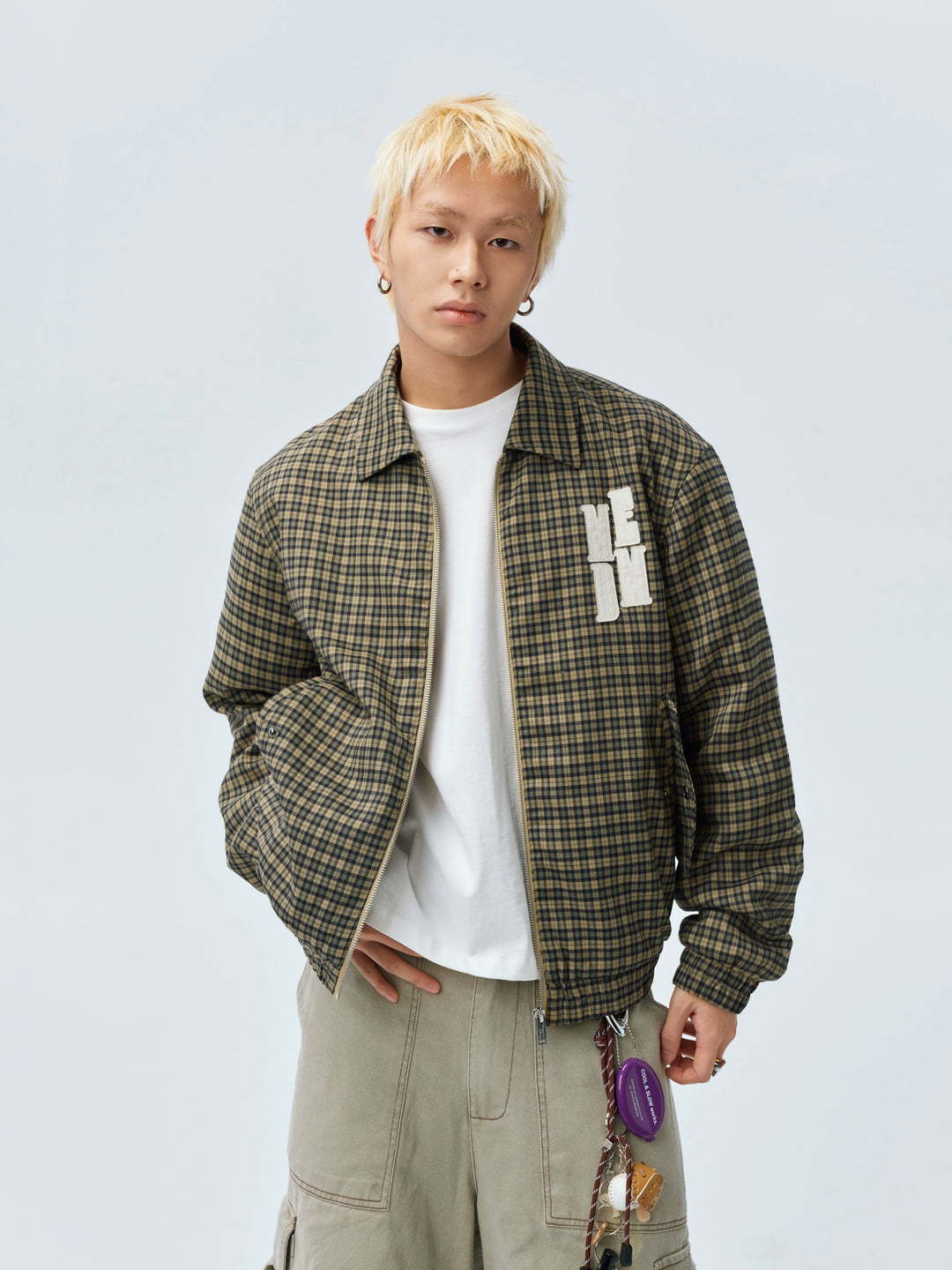 MEDM Plaid Quilted-Lined Leather Patch Track Jacket | Face 3 Face