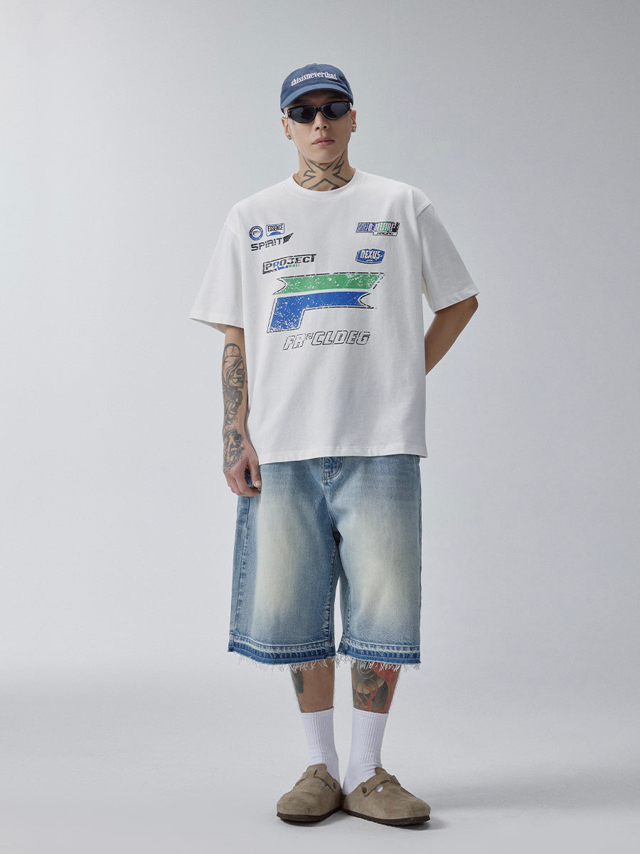 F2CE Racing-Style Cracked Letter Printed Tee | Face 3 Face
