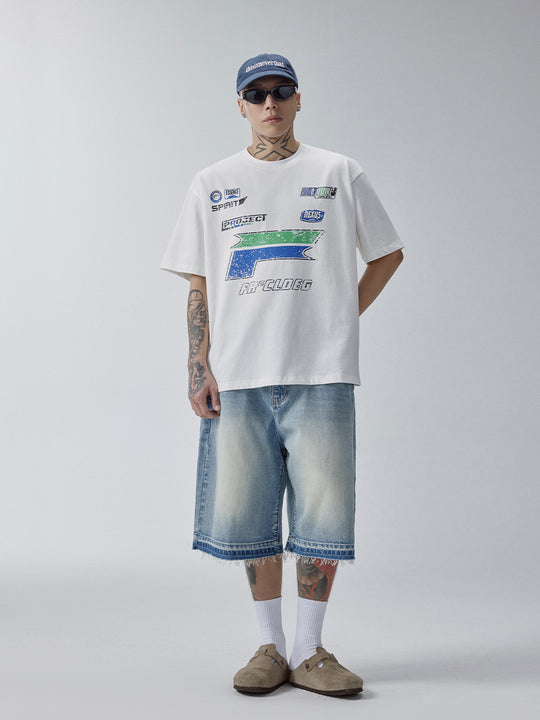 F2CE Racing-Style Cracked Letter Printed Tee | Face 3 Face