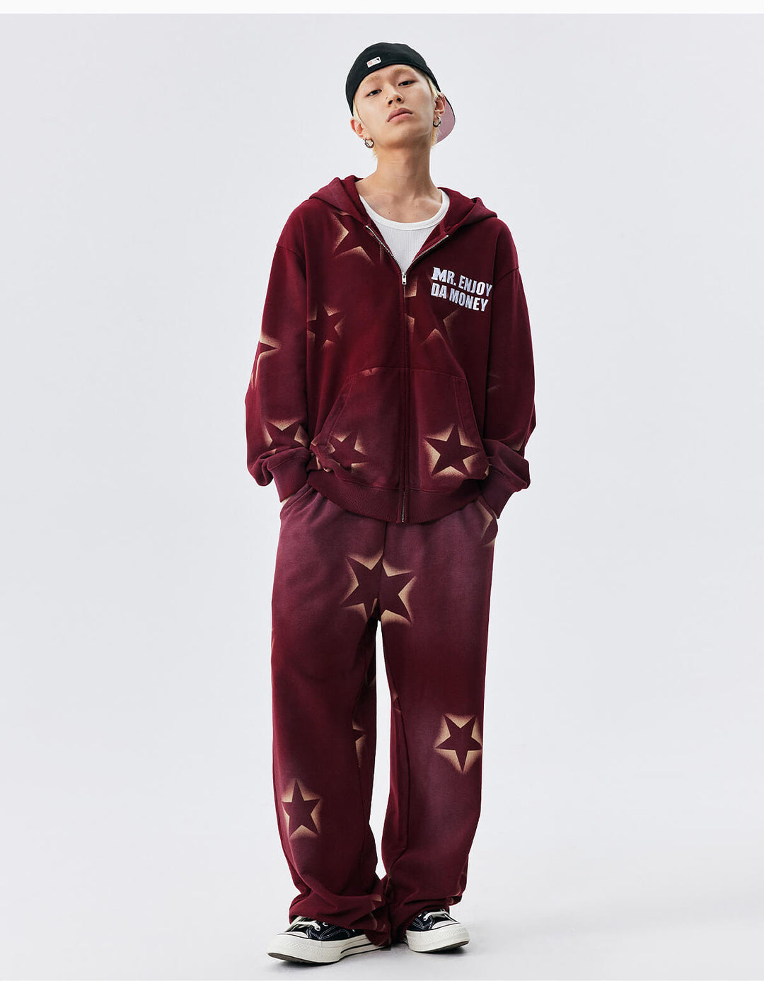 MEDM Washed Star All Over Print Zip Up Hoodie | Face 3 Face