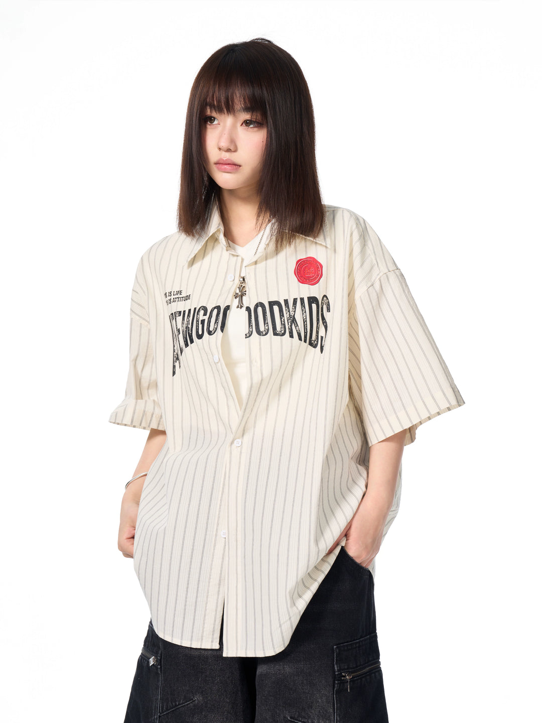 AFGK Striped Logo Print Short Sleeve Shirt | Face 3 Face