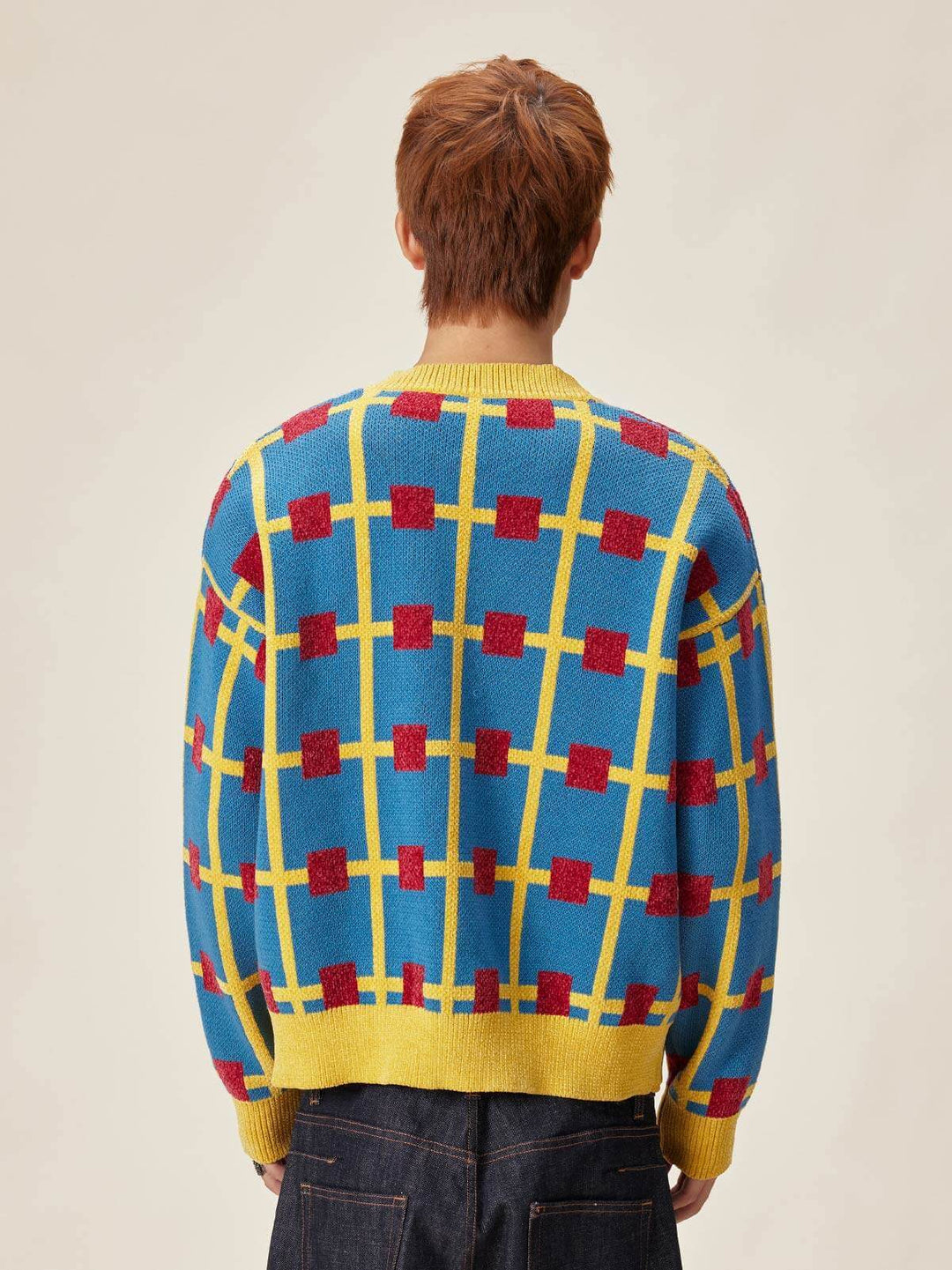 EVILKNIGHT(EK) Multicolor Checkerboard Knit Cardigan