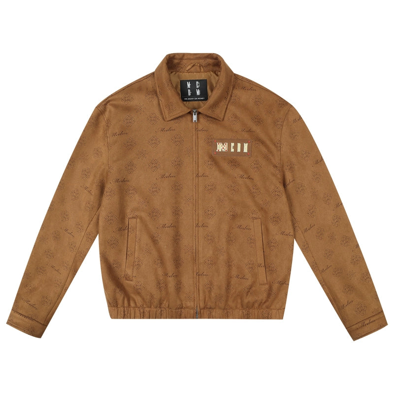 MEDM Leather Logo All-Over Monogram Suede Jacket | Face 3 Face