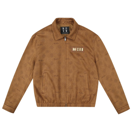 MEDM Leather Logo All-Over Monogram Suede Jacket | Face 3 Face