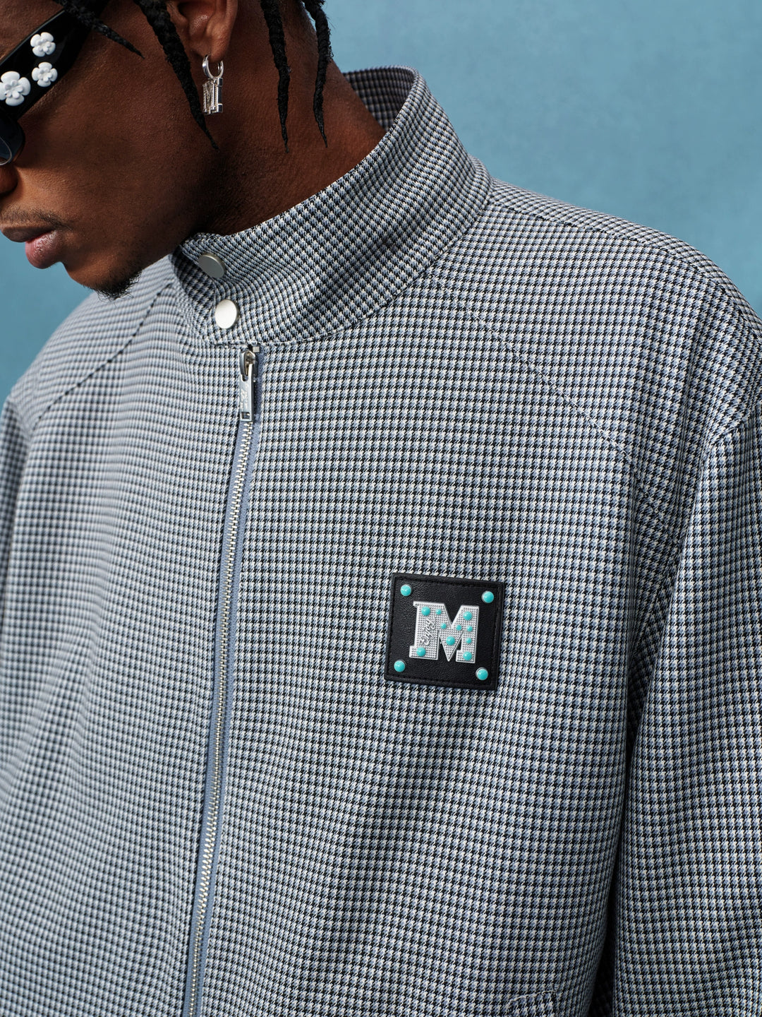 MEDM Houndstooth Leather Logo Track Jacket | Face 3 Face