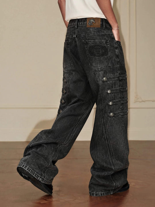 YADcrew Side Napoleon Strap Washed Jeans | Face 3 Face