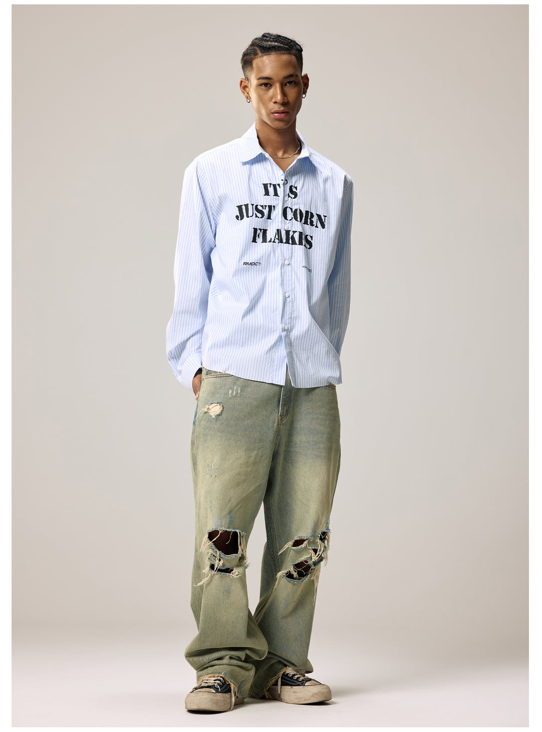 Remedy Letter Print Striped Long Sleeve Shirt | Face 3 Face