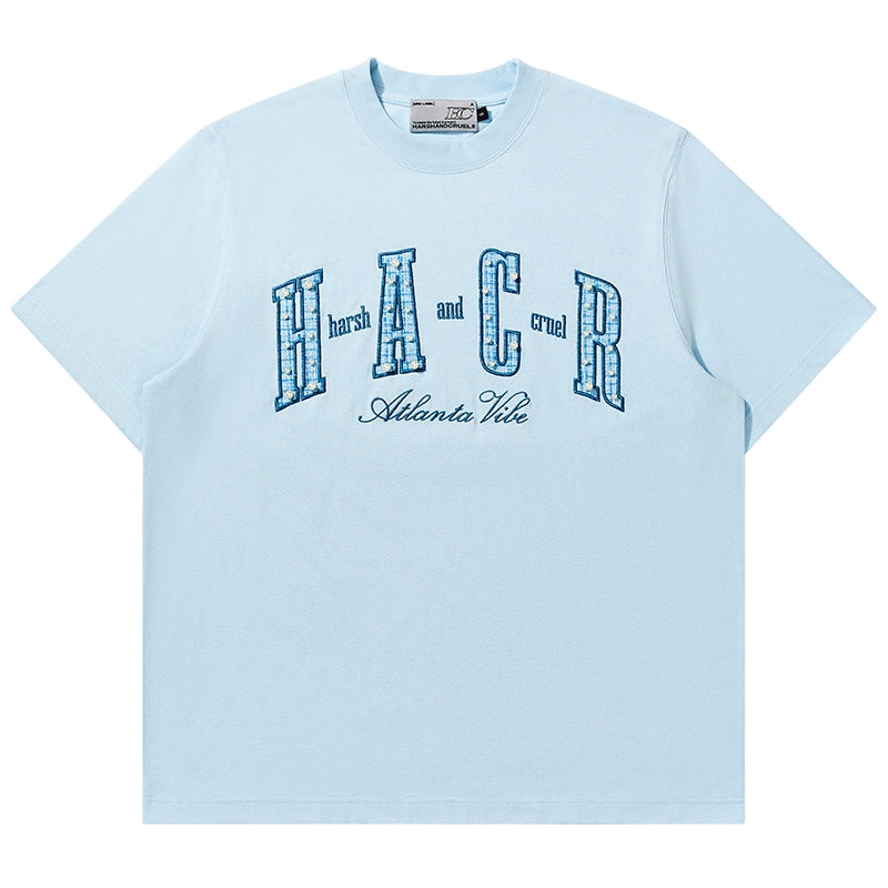 Harsh and Cruel Pearl Plaid Patch Embroidery Tee | Face 3 Face