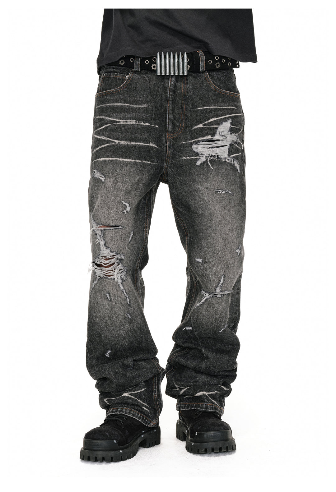 ANTIDOTE Irregular Torn Hole Washed Flared Jeans | Face 3 Face