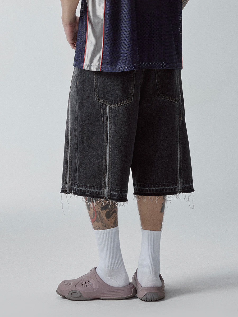 F2CE Washed and Aged Spliced Denim Shorts | Face 3 Face