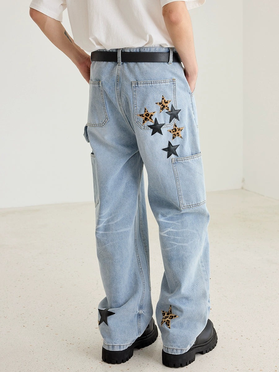 Harsh and Cruel Vintage Star Patches Double Knee Jeans | Face 3 Face