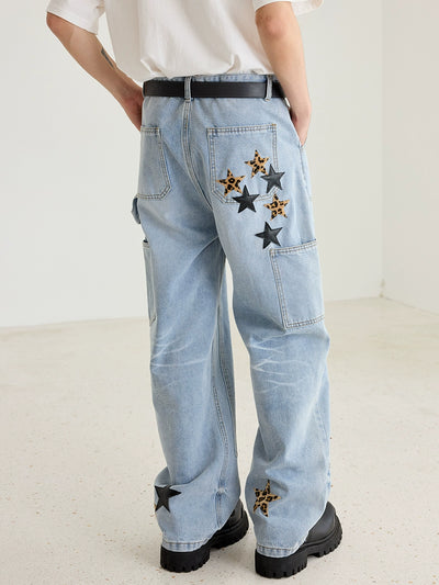 Harsh and Cruel Vintage Star Patches Double Knee Jeans | Face 3 Face