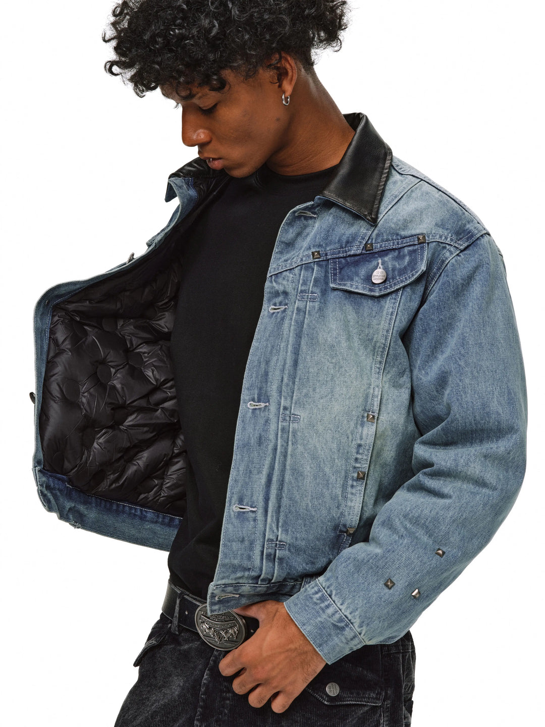 ANTIDOTE Rivet Studded Fleece Lined Denim Jacket | Face 3 Face