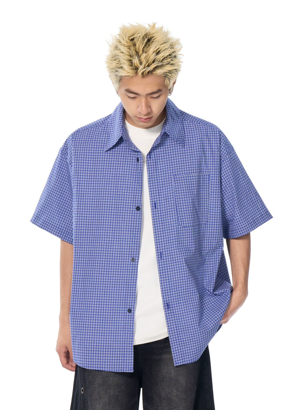 AFGK Plaid Leather Patch Short Sleeve Shirt | Face 3 Face