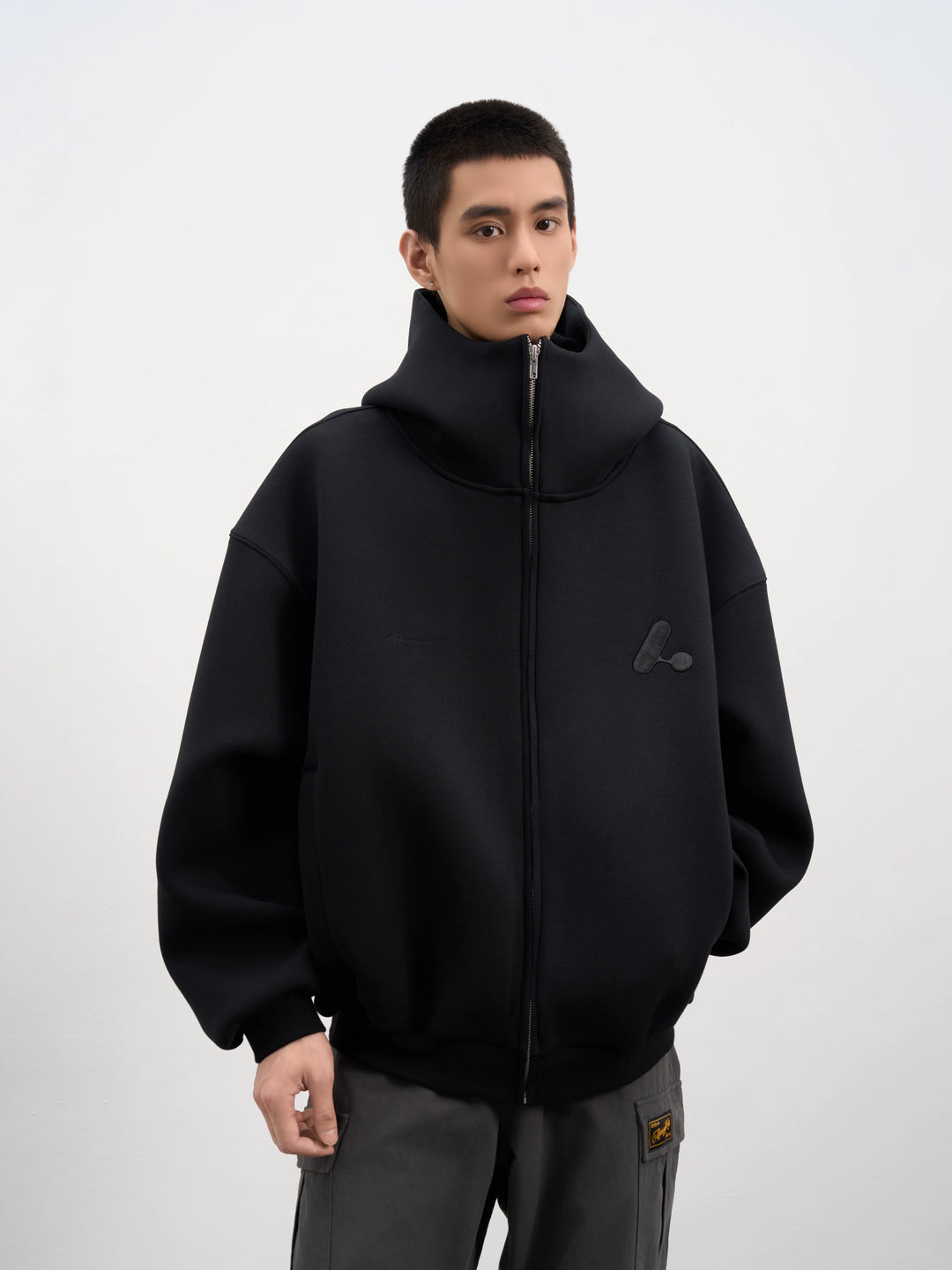 AFGK Air Layer High Collar Embroidered Oversized Zip-Up Hoodie | Face 3 Face
