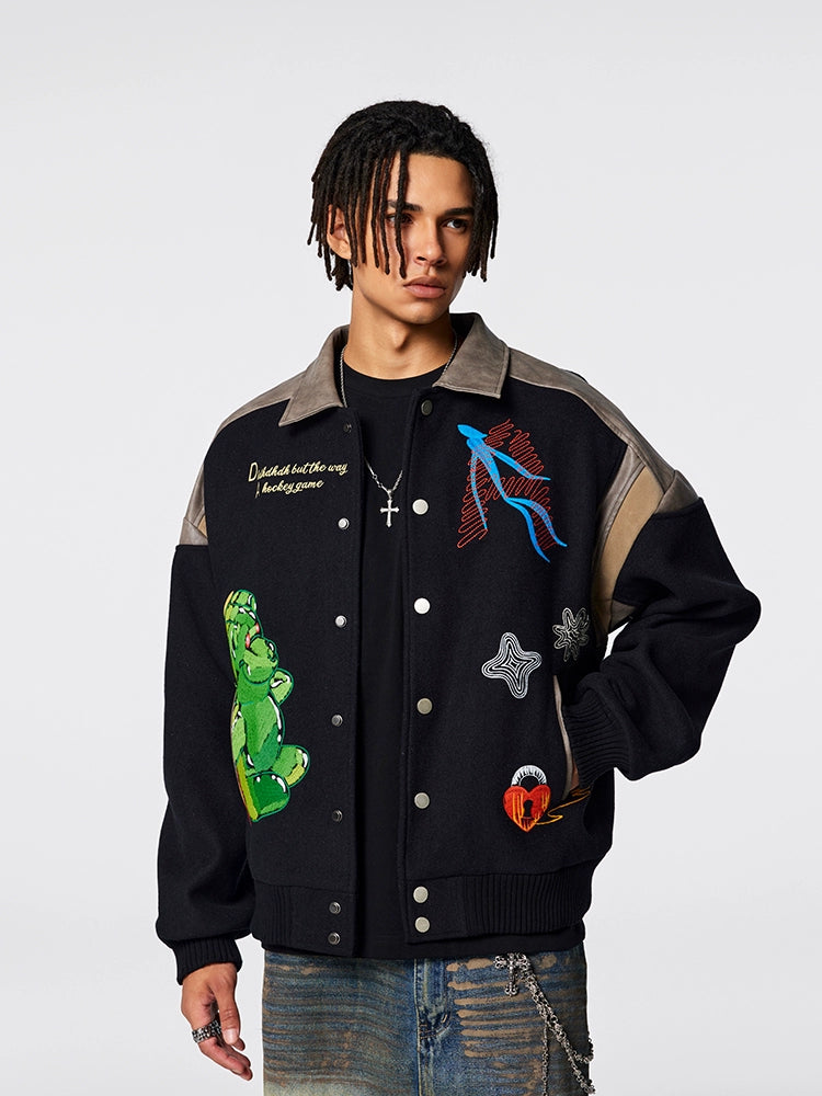 Racer varsity jacket | Artwork Needle Embroidery Varsity Jacket | Face 3 Face