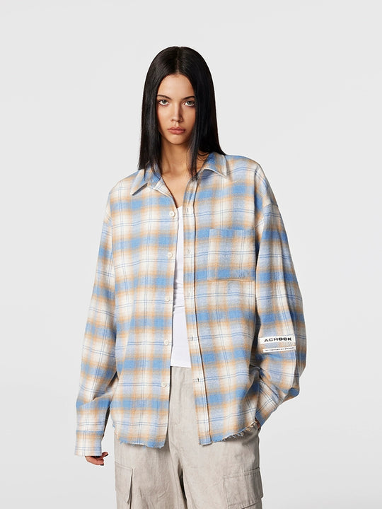 Achock Plaid Raw Hem Long Sleeved Shirt | Face 3 Face