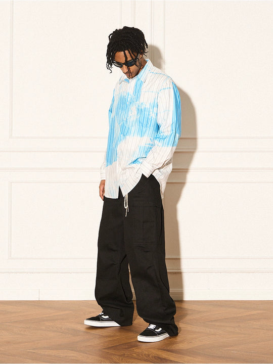 EMPTY REFERENCE Love Movie Stripe Irregular Print Long Sleeve Shirt