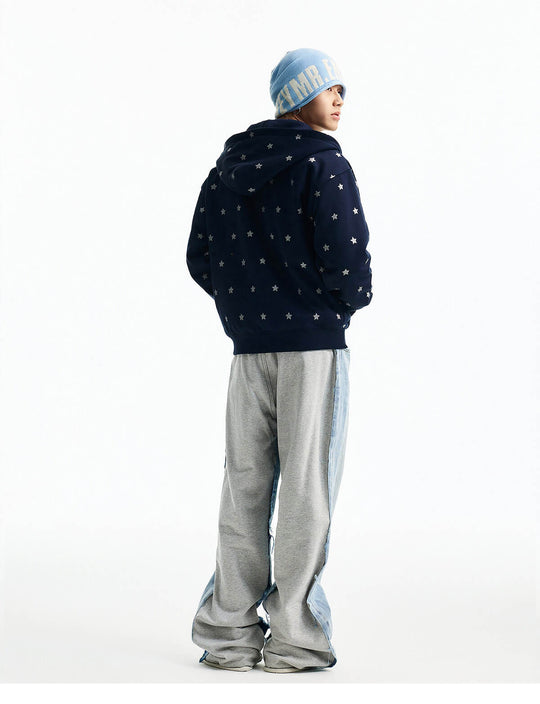 MEDM All Over Glitter Star Print Logo Patch Zip Up Hoodie | Face 3 Face