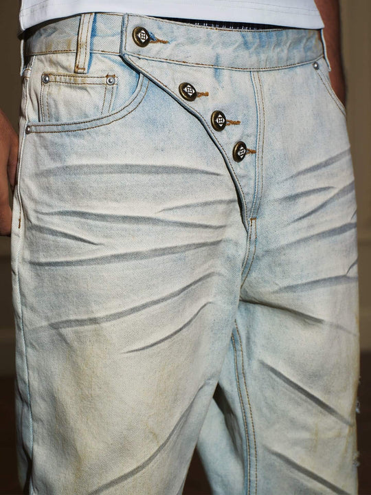 YADcrew Heavy Wash Distressed Cross Motif Button Jeans | Face 3 Face