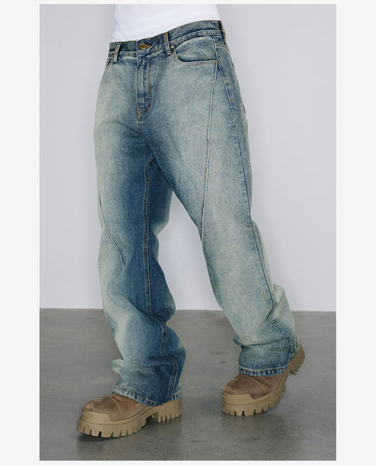 NOVACAM Heavy Washed Gradient Mud Dyed Stitched Flared Jeans | Face 3 Face