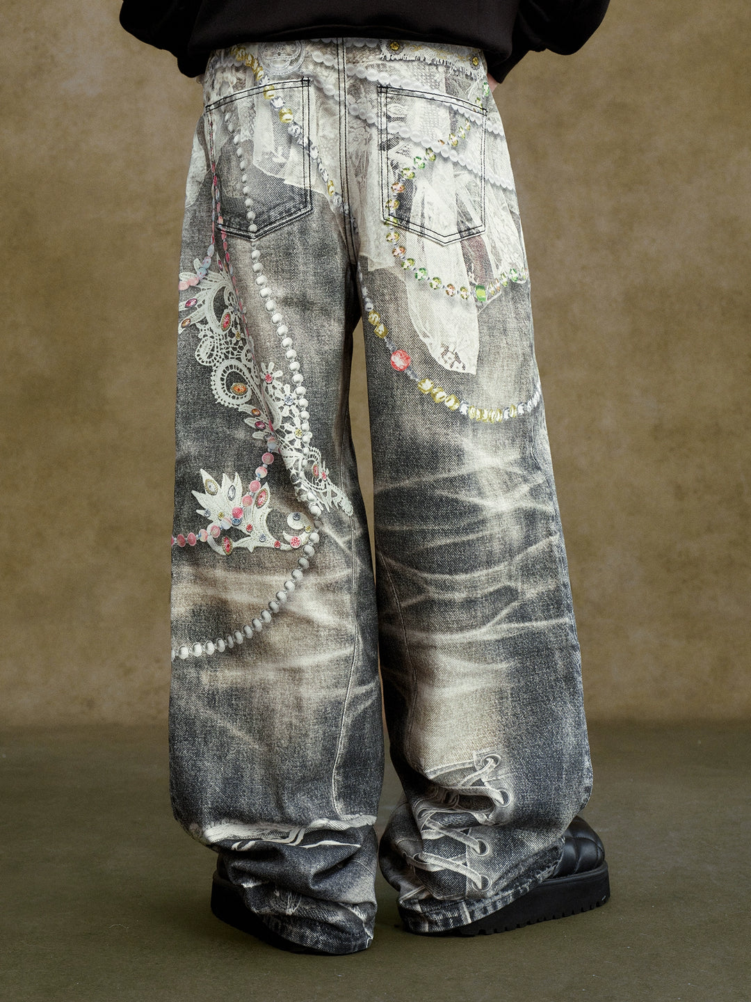 YADcrew Lace Color Bead Chain Photorealistic Print Jeans | Face 3 Face