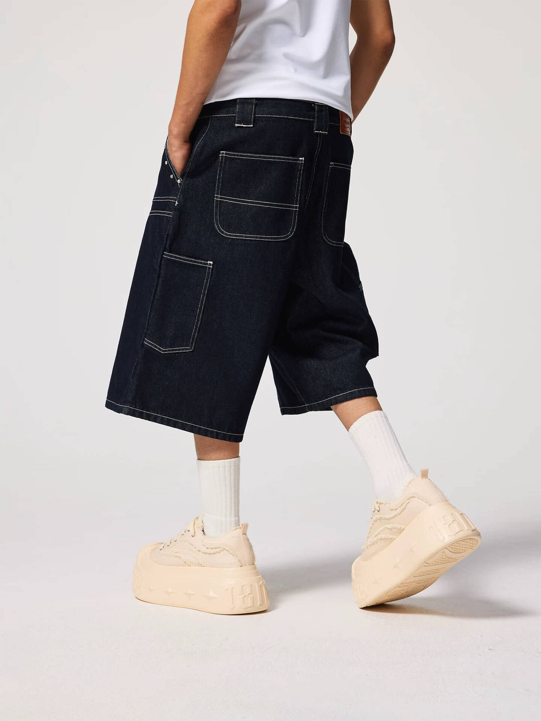 1807 Diamond Stud Double Knee Baggy Shorts | Face 3 Face