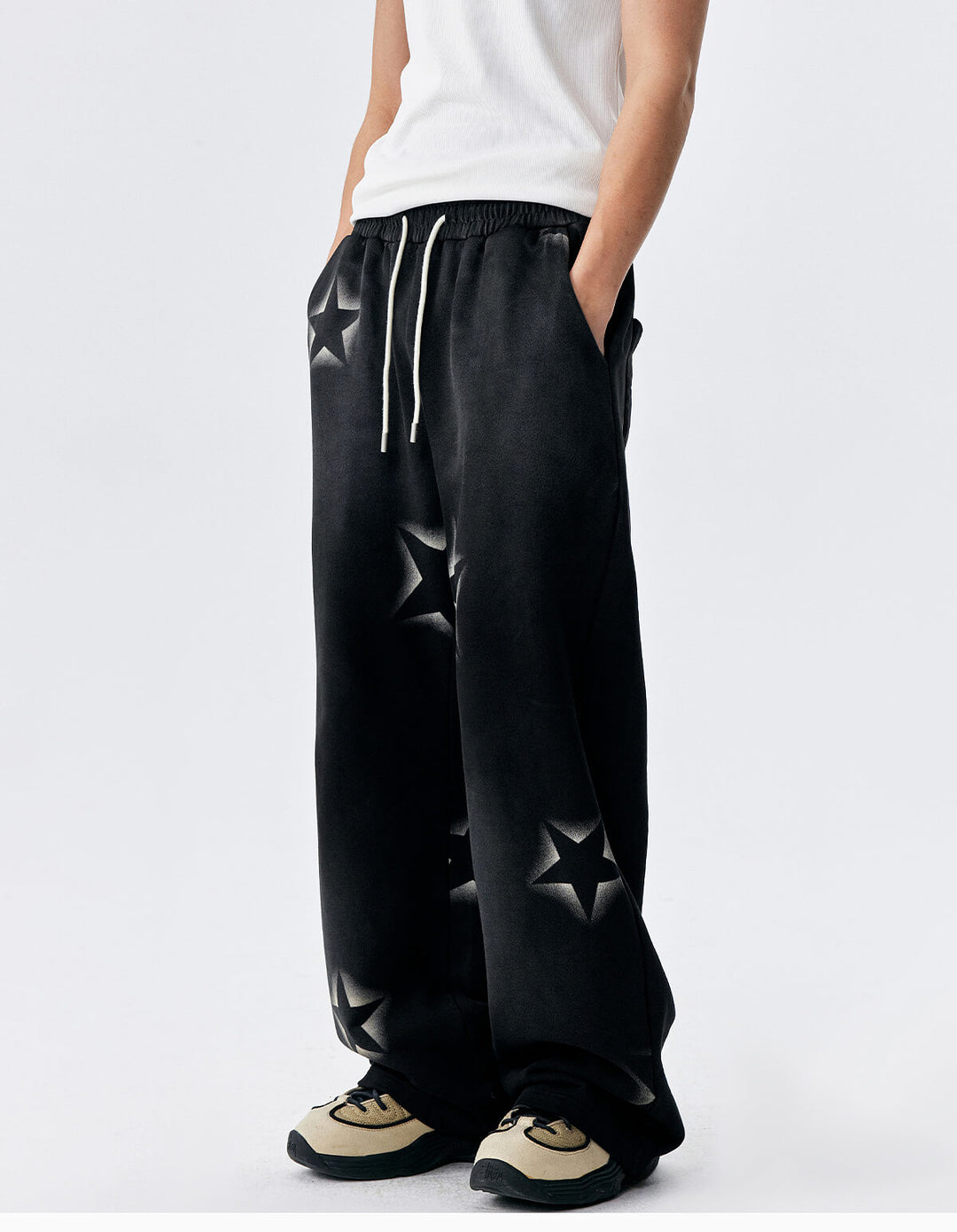 MEDM All Over Star Print Washed Sweatpants | Face 3 Face