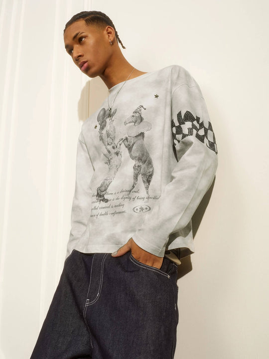 YADcrew Dirty Washed Circus Star Studded Long Sleeve Tee | Face 3 Face