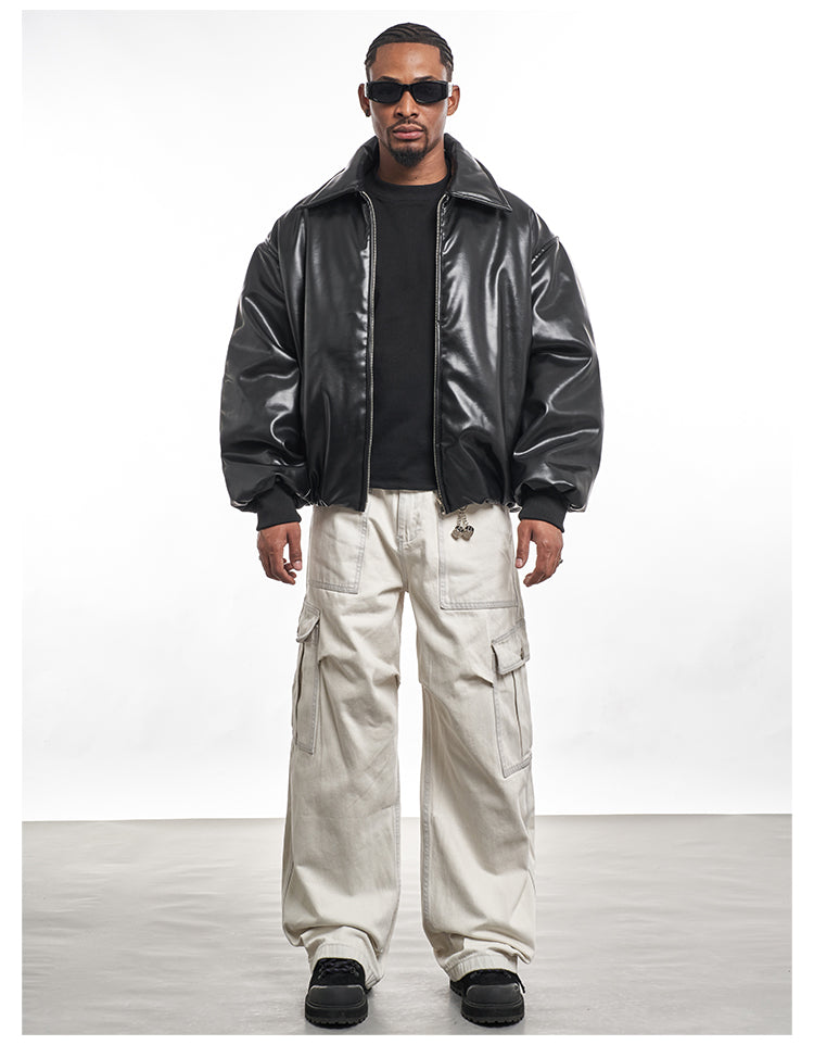 F3F Select PU Leather Bomber Puffer Jacket | Face 3 Face
