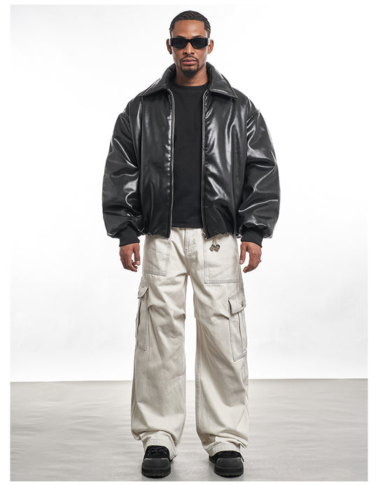 F3F Select PU Leather Bomber Puffer Jacket | Face 3 Face